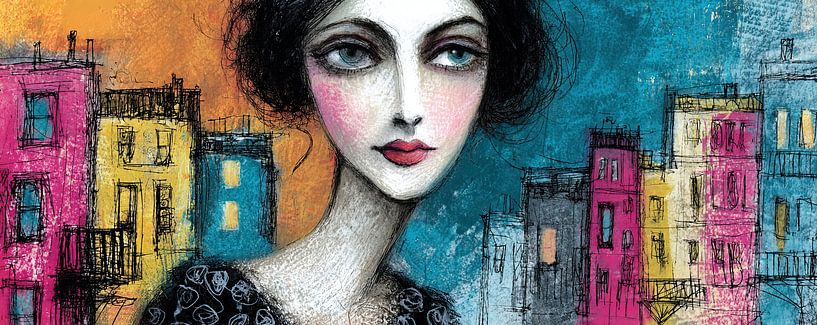 Vrouw Kleurrijk van Abstract Schilderij