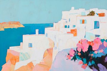 Blue Coast White Houses by Poster Art Shop