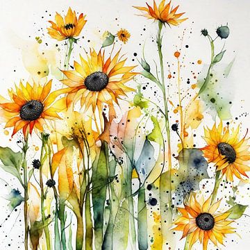 Sonnenblumen in Aquarell von Sabine Schemken