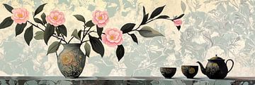 Blumenstillleben | Vase und Teekanne von Blickfänger Gemälde