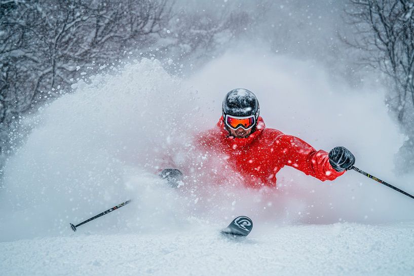 Skifahrer im Pulverschnee unterwegs von Poster Art Shop