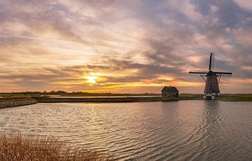 Windmühle Het Noorden Texel bunter Sonnenuntergang von Texel360Fotografie Richard Heerschap