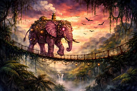 Éléphant steampunk sur un pont suspendu sur Linda de Klein