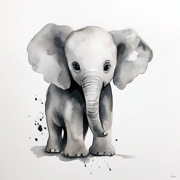 Mignon éléphant dans des tons d'aquarelle sur Lauri Creates