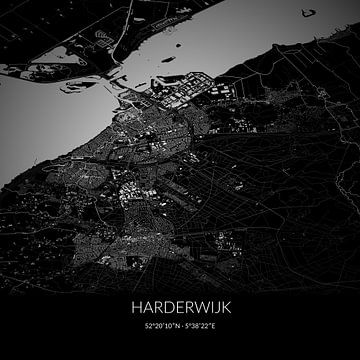 Zwart-witte landkaart van Harderwijk, Gelderland. van Rezona