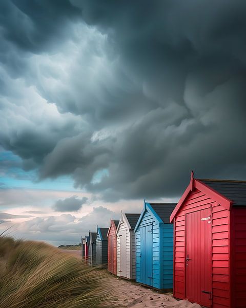 Wolken über Strandhäusern von fernlichtsicht