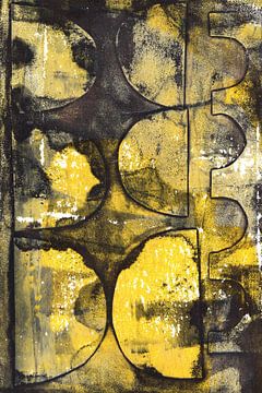 Moderne abstracte geometrische kunst. Organische vormen in geel en zwart van Dina Dankers
