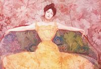 Lady in Yellow surrounded by flowers, after the work of Max Kurzweil II