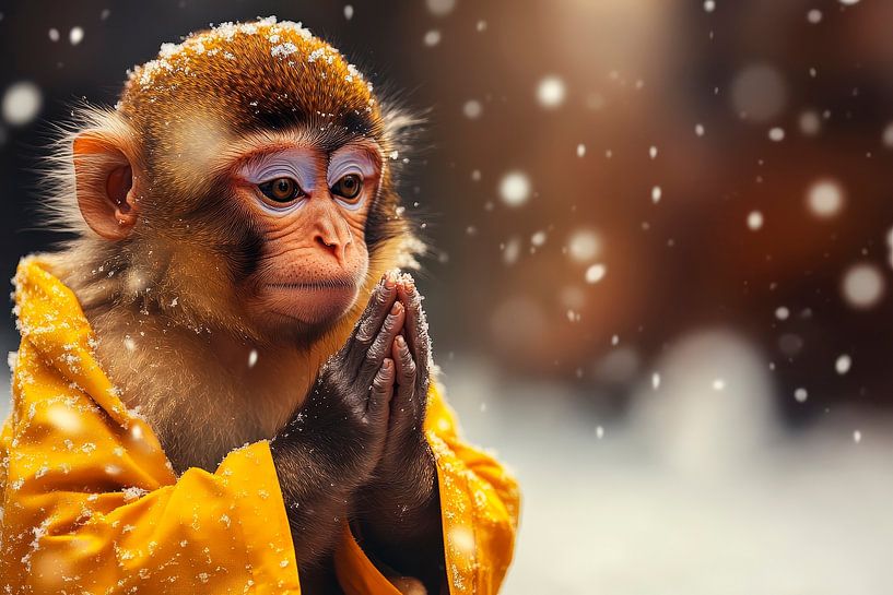 Thoughtful monkey in the snowfall by Poster Art Shop
