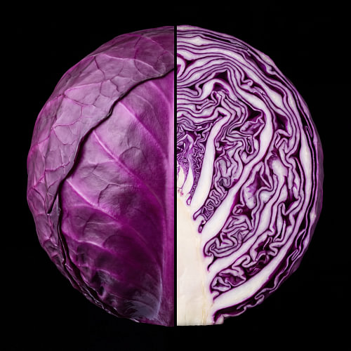 Red Cabbage — Whole and Cut Open