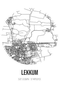 Lekkum (Fryslan) | Karte | Schwarz und Weiß von Rezona