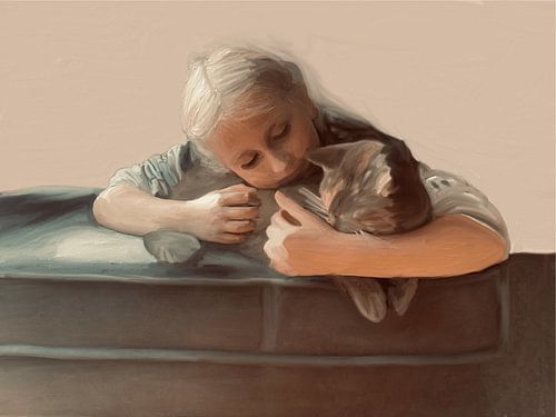 221. Tedere omhelzing tussen kind en kat van Domstad Rudie