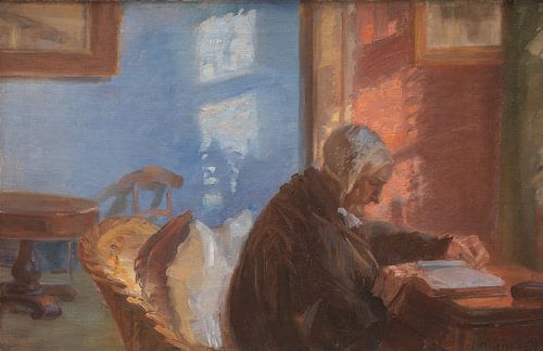 Anna Ancher, Ane Hedvig Brøndum, de moeder van de kunstenaar in de rode woonkamer, 1909