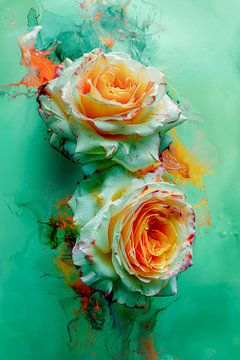 Watercolour roses in an ocean of colour by Klaus Tesching - Art-AI
