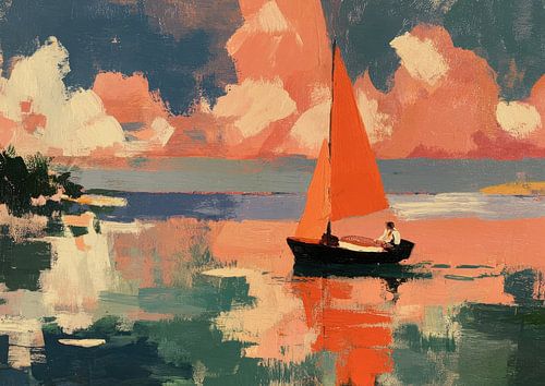 Sailboat with orange sails
