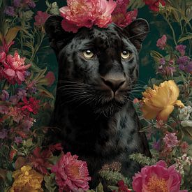 Schwarzer Panther in den Blumen von Studio Ypie