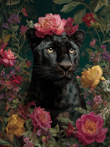 Schwarzer Panther in den Blumen