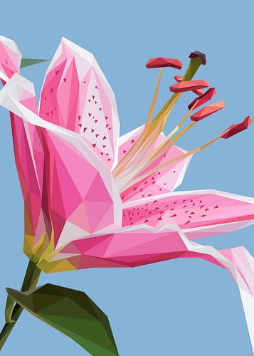 Lilium Orientalis Stargazer in Lowpoly Abstract