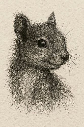 Draadportret jonge eekhoorn (schattig pluimstaart realistisch naturel speels kunstwerk babykamer)