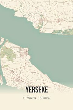 Vintage landkaart van Yerseke (Zeeland) van MijnStadsPoster