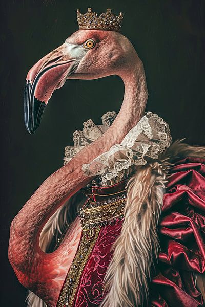 Flamingo - Baroque animal portrait with crown by Poster Art Shop