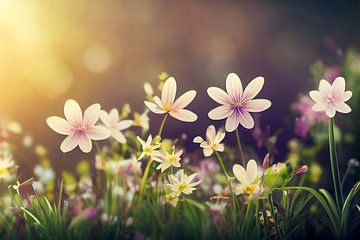Lenteweide met bloemen, illustratie van Animaflora PicsStock