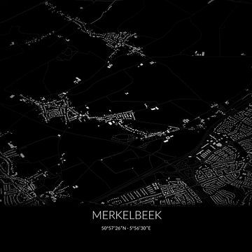 Zwart-witte landkaart van Merkelbeek, Limburg. van Rezona
