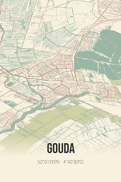 Vintage landkaart van Gouda (Zuid-Holland) van MijnStadsPoster
