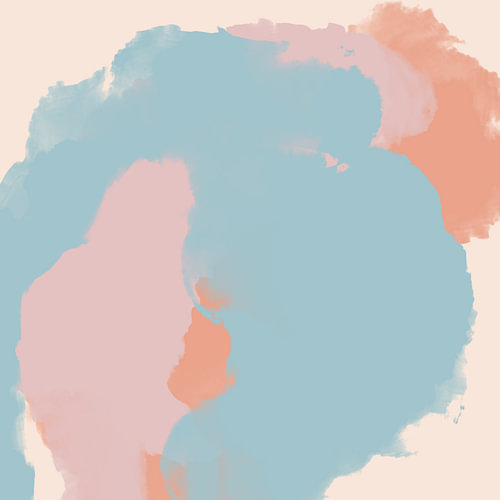 Light blue, coral and pink. Colorful abstract painting