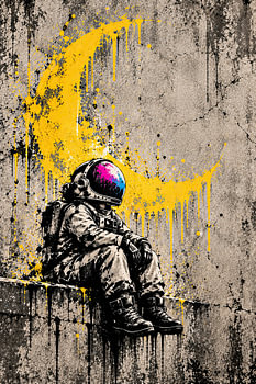 Astronaut under the yellow moon x Street art graffiti