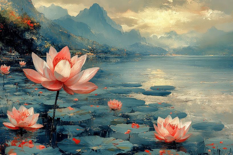 picturesque japanese art lotus flower by Egon Zitter