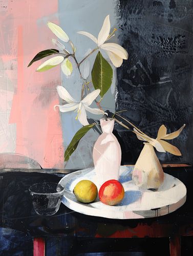 Nature morte moderne de fleurs et de fruits