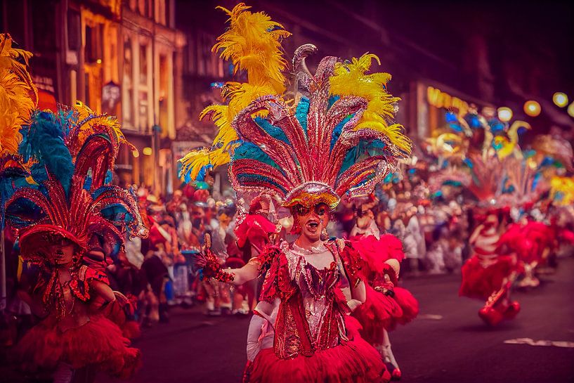 Carnavalsoptocht in de stad, illustratie van Animaflora PicsStock