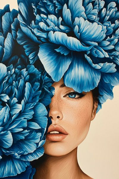 Woman with blue flower hair - Aesthetic by Poster Art Shop