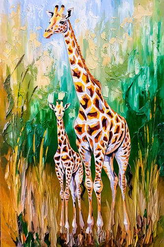 Kleurrijke giraffes in natuur