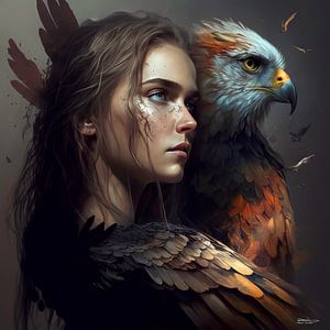 Mädchen gemischt mit Adler