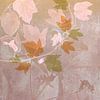 Moderne Abstracte Klimop Bladeren in warm Oranje, Roze en Oker tinten van Behindthegray