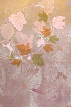Modern Abstract ivy leaves in warm Orange, Pink and Ochre shades by Behindthegray