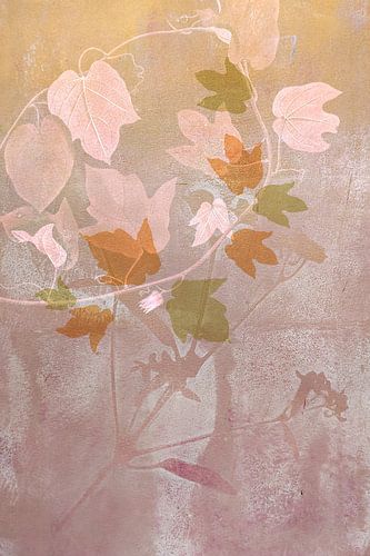 Modern Abstract ivy leaves in warm Orange, Pink and Ochre shades