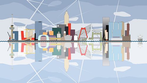 La ligne d'horizon de Rotterdam reflétés dans  la rivière. sur Frans Blok - des photos, de l'art et des autres décorations murales