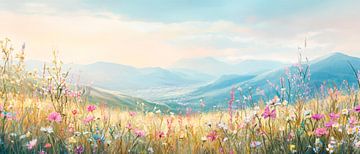 Bloeiende alpenweide in het ochtendlicht