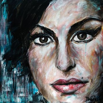 Portret schilderij van Amy Winehouse. van Therese Brals