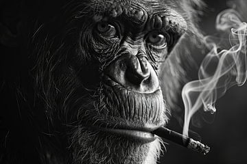 Portrait en noir et blanc d'un singe avec un cigare sur Felix Brönnimann