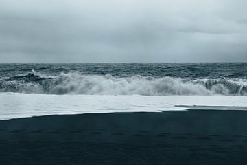 Stormy sky and sea waves - black sand beach Iceland photo print | moody landscape photography art by Elise van Gils