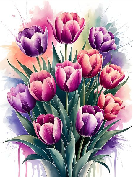 Aquarelle Tulipes en fleurs par Artistic