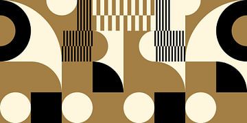 Art géométrique abstrait rétro en or, noir et blanc cassé n°8 sur Dina Dankers