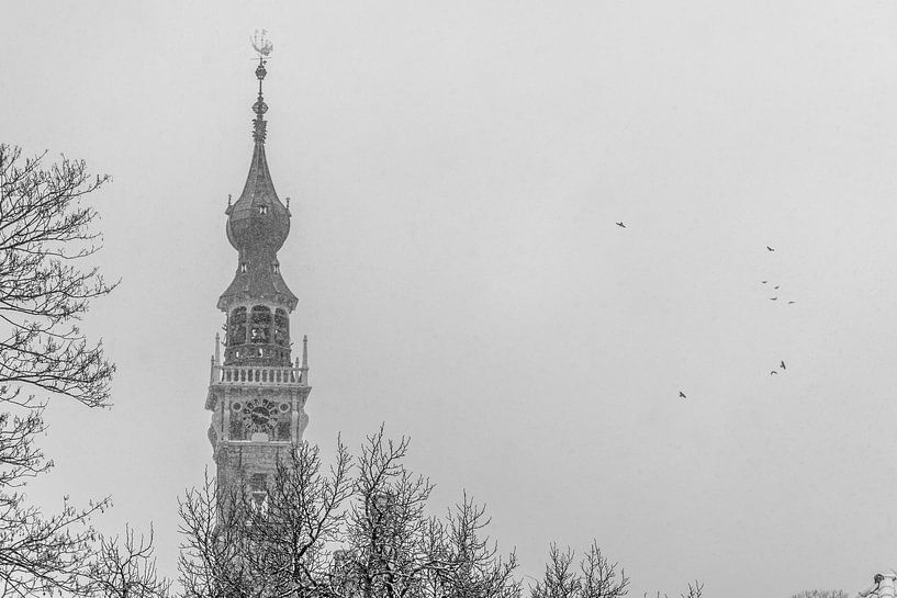 Townhall Veere in the snow (black and white) by Percy's fotografie