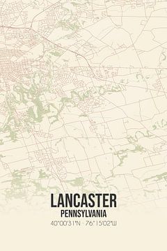 Vintage landkaart van Lancaster (Pennsylvania), USA. van Rezona