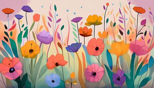 Farbenfroher abstrakter botanischer Garten mit modernen Blumen (4)