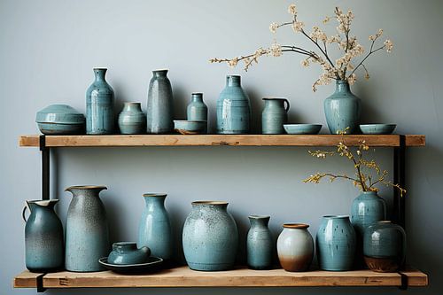 Blue mugs and vases